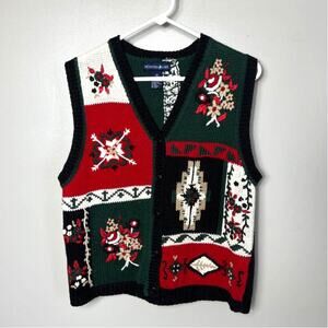Women's Mountain Lake Holiday Christmas Sweater Vest Cabincore Lodge Ski Medium